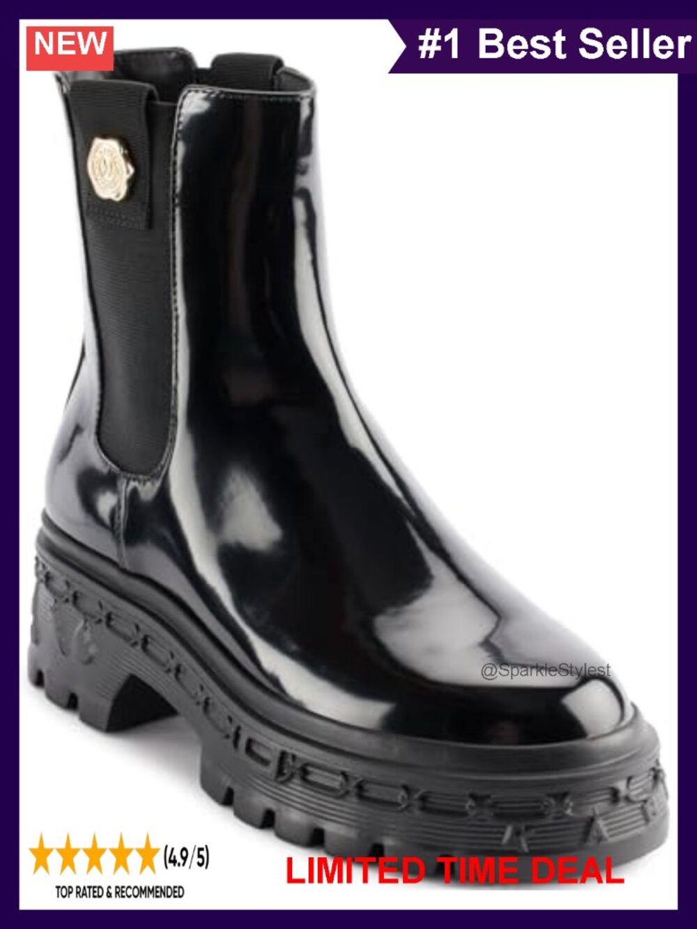 Lug Sole Chelsea Boot with Logo Hardware Everyday Ankle Bootie
